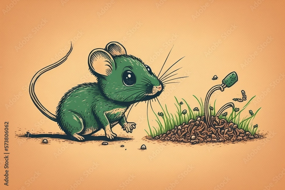 Poster a field mouse dragging a worm. generative ai