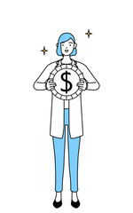 為替差益やドル高のイメージ、白衣を着た女性医師