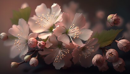 Obraz na płótnie Canvas A close-up of a delicate pink cherry blossom