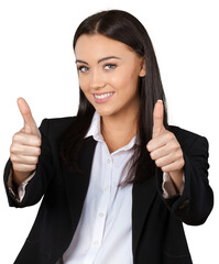 Portrait of young businesswoman in suit isolated on white