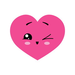 Kawaii pink heart - Winking cute happy character. Illustration on transparent background