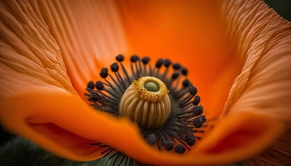 A macro shot of a bright orange poppy