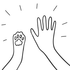 Human and pet - high five. Paw and hand - human-animal friendship concept. Illustration on transparent background