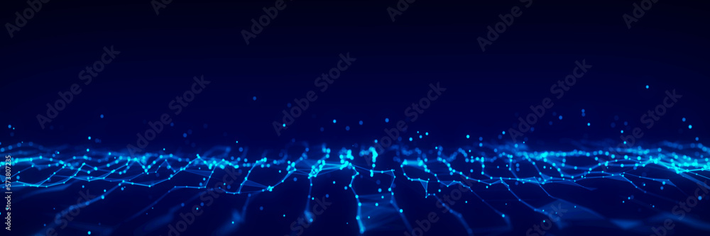 Fototapete Dynamic wave with connected dots and lines. Digital wave background concept. Abstract technology background. Big data visualization. 3D rendering.