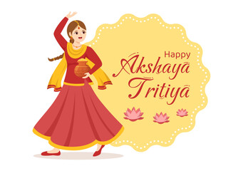 Fototapeta na wymiar Akshaya Tritiya Festival Illustration with a Golden Kalash, Pot and Gold Coins for Dhanteras Celebration in Hand Drawn for Landing Page Templates