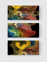 Modern colorful flow background on black. Wave Liquid shape in color banners set.