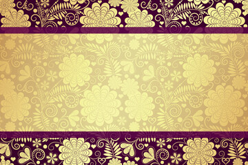 Vector vintage gradient golden card with floral pattern and place for the text