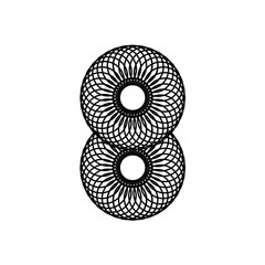 Number 8, eight. Black and white design. Vector illustration.