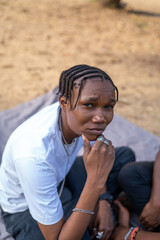 Portrait of a queer masculine black woman	