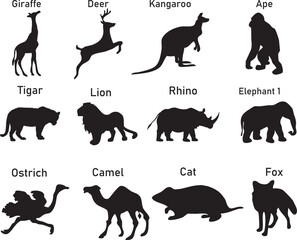 Collection of animal silhouettes on a white background