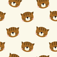 Seamless pattern with cute cats in boho style. Vector illustration for nursery and textile decoration