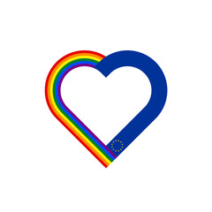 unity concept. heart ribbon icon of rainbow and european union flags. PNG
