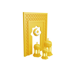 3d rendering Islamic decoration with crescent moon and lantern. useful for ramadan kareem