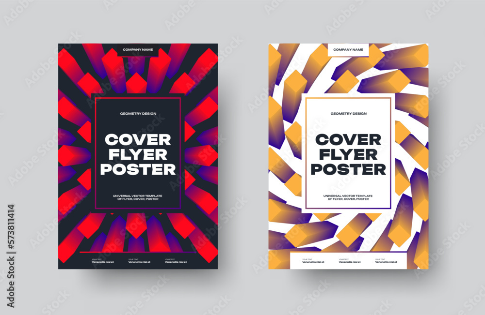 Poster vector cover with a red, orange dynamic rhombus, gradient elements with a white, black text plate in