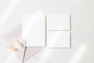 blank cards 5x7 and 3,5x5 with pink envelope