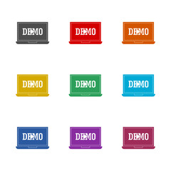 Laptop with demo icon isolated on white background. Set icons colorful