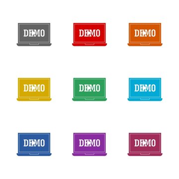 Laptop with demo icon isolated on white background. Set icons colorful
