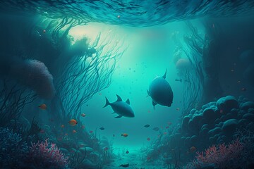 Fototapeta na wymiar Digital artwork of a surreal underwater landscape. Fantasy ocean concept | generative AI 