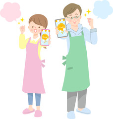 若い男女がスマホで献立を検索するイメージイラスト