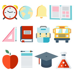 Back to school icon elements on white background.