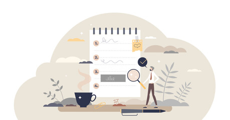 To do list with task priorities and work to reminder tiny person concept, transparent background. Notepad with checklist as job schedule and planner illustration. Effective time management.