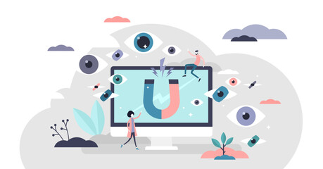 Views illustration, transparent background. Attract blog audience flat tiny persons concept.