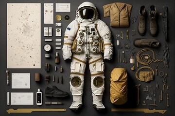 Generative AI illustration of Astronaut equipments, A detailed illustration of the cutting-edge equipment used by astronauts in their exploration of the cosmos.