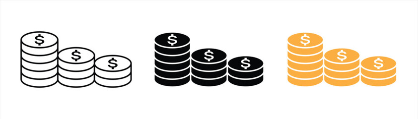 coin stack icon set. money icon symbol sign collections, vector illustration