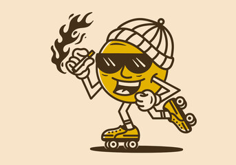 ball character holding cigarette on roller skates © Adipra