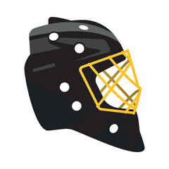 Vector black ice hockey, goalkeeper mask with yellow grid.