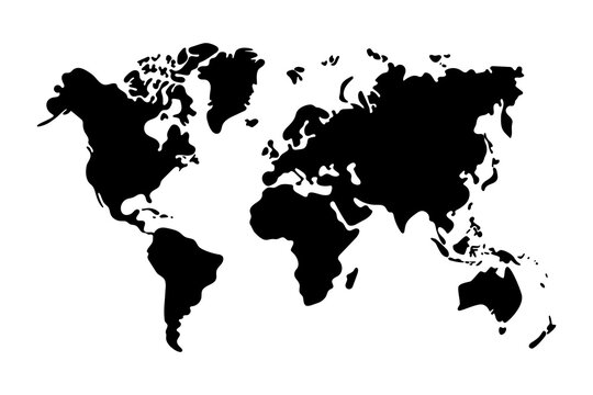 World Map Silhouette Black White Colors