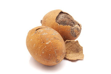 Closeup of Hingot or Desert date (Balanites indica) fruit, isolated on white background.