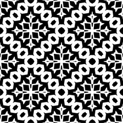 Vector geometric seamless pattern. Minimal ornamental background with abstract shapes. Black and white texture. Simple abstract ornament background. Dark repeat design for decor, fabric, cloth.