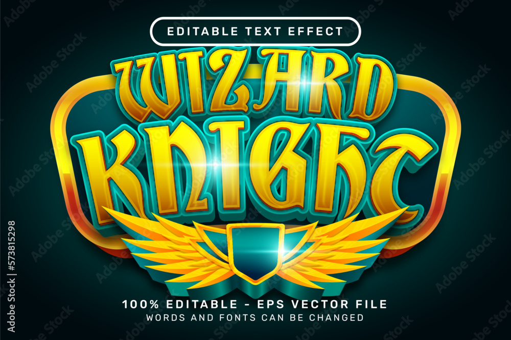 Poster wizard knight text effect and editable text effect with wings illustration