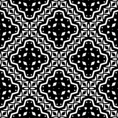 Vector geometric seamless pattern. Minimal ornamental background with abstract shapes. Black and white texture. Simple abstract ornament background. Dark repeat design for decor, fabric, cloth.