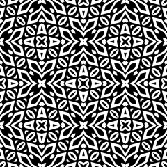 Vector geometric seamless pattern. Minimal ornamental background with abstract shapes. Black and white texture. Simple abstract ornament background. Dark repeat design for decor, fabric, cloth.