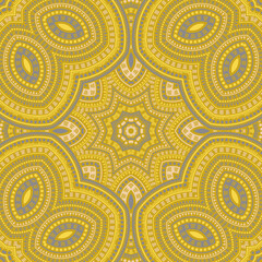 Arabic traditional geometric vector seamless ornament. Textile print design. Classic antique pattern. Floor print design. Flower and leaves composition.