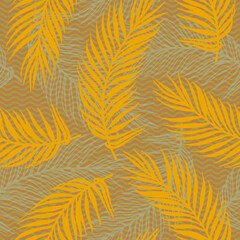 Endless jungle palm leaves vector pattern. Botanical elements over waves