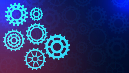 Gear wheel digital technology and engineering concept background. Abstract futuristic on glowing blue technology background.