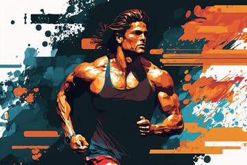 illustration bodybuilding man running