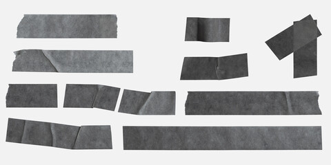 Set of grey tapes on white background. Silver grey repair duct tape pieces isolated.