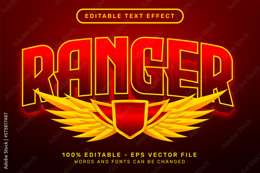Poster ranger text effect and editable text effect with wings illustration