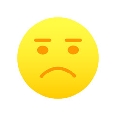 Yellow emoji face with upset emotion, droopy mouth corners, dejected look, glumness mimicry. Unhappy, sad, depressed emotion. Emoticon icon isolated on white background. Vector illustration