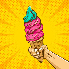 Holding ice cream cartoon in comic style