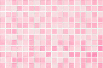 Pink tile wall chequered background bathroom floor texture. Ceramic wall and floor tiles mosaic background in bathroom - obrazy, fototapety, plakaty