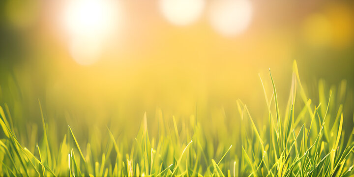 green grass field background with warm light, illustration, Generative, AI