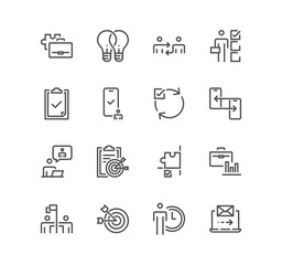 Set of b2b related icons, business to business, business collaboration and linear variety vectors.