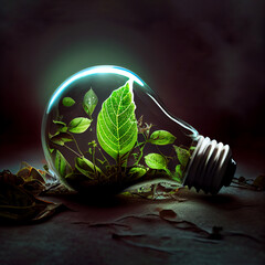 a glass bulb inside which a sprout grows. ecological concept