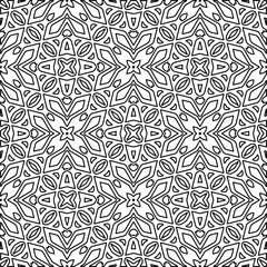  Monochrome ornamental texture with smooth linear shapes, zigzag lines, lace pattern.Abstract geometric black and white pattern for web page, textures, card, poster, fabric, textile.