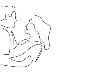 Hand drawing single one line of couple hugging isolated on white background.